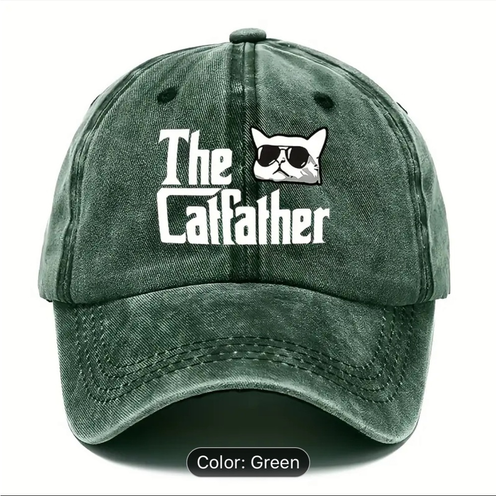 🆕 "The Catfather" Moisture Wicking Baseball Cap, Distressed Cotton Duckbill Hat